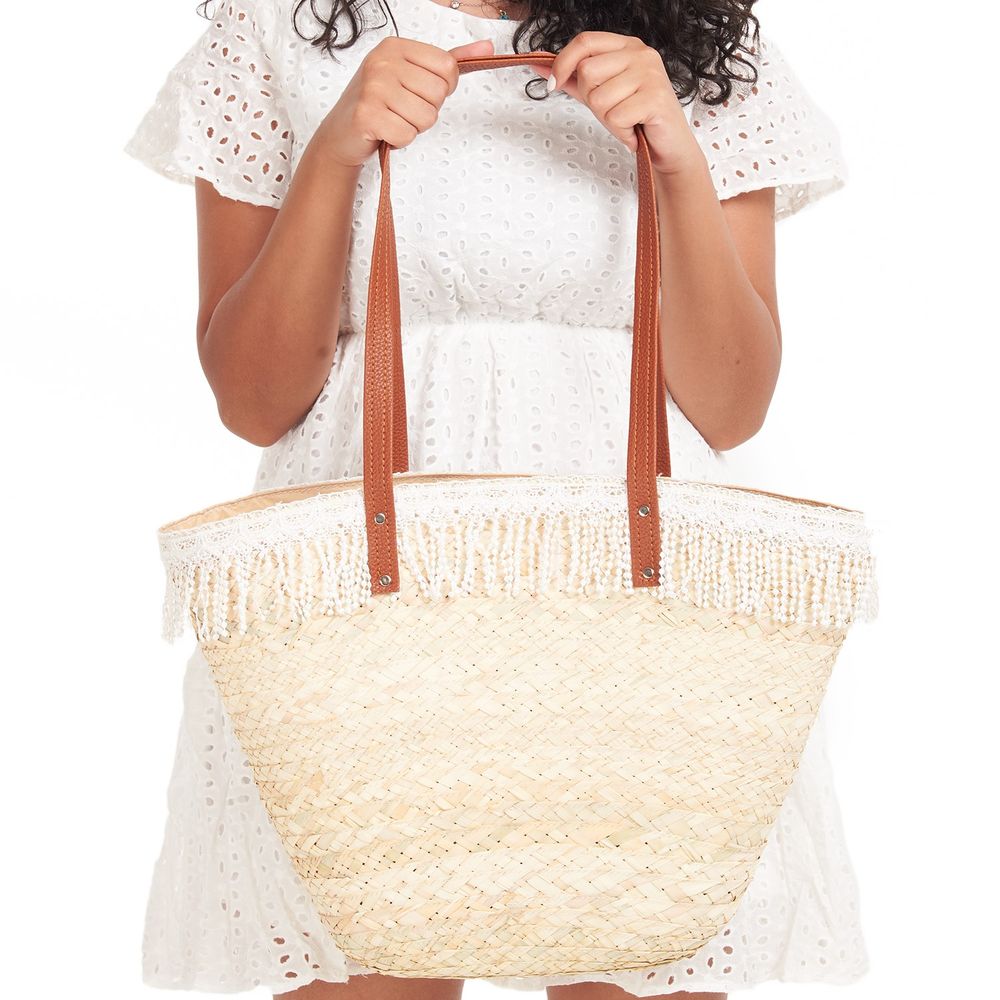 White tassels Khoos beach bag