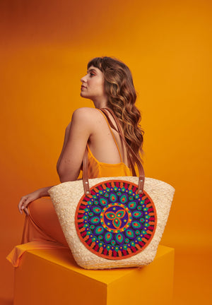 Black Big flower Mandela Khoos beach bag